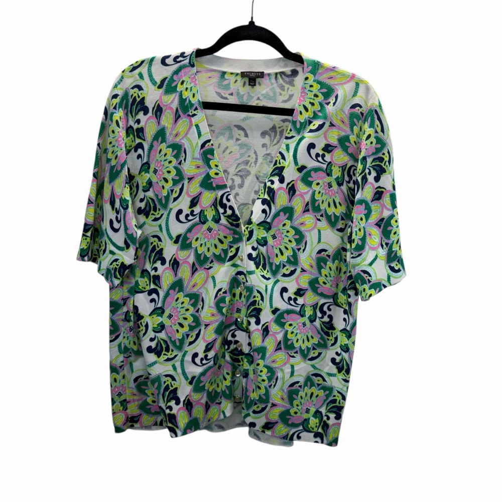 Talbots Petites Floral Paisley Button Front Knit Sweater Top XL Petite